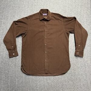 Ralph Lauren Purple Label Shirt Mens 16 L Brown Cotton Made In Italy Button Down